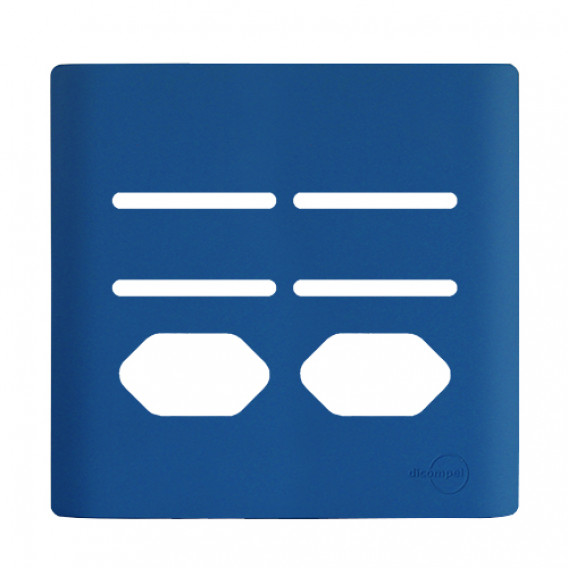 Placa p/ 4 Interruptores + 2 Tomadas 4x4 - Novara Azul Fosco Placa p/ 4 Interruptores + 2 Tomadas 4x4 - Novara Azul Fosco